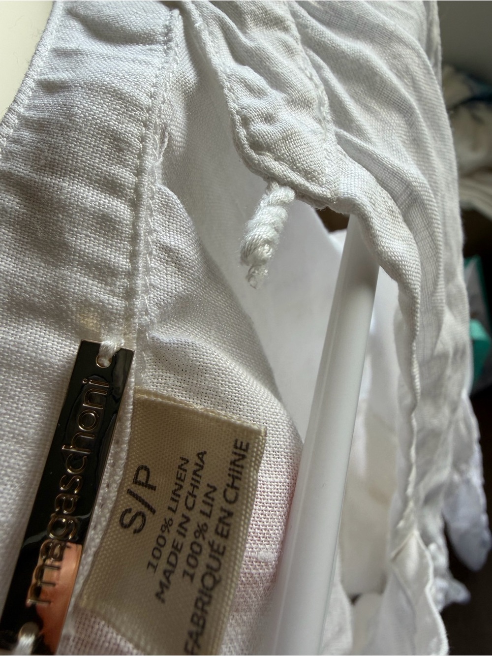 Magaschoni 100% Linen White Tiered Maxi Dress Sleeveless Tassel Size S - Picture 8 of 9